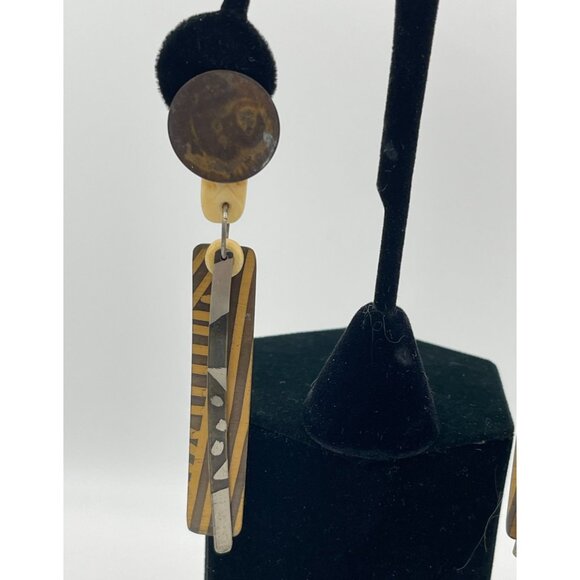 Pierced Post Dangle Earrings  Abstract Circle Rectangles - Picture 3 of 7